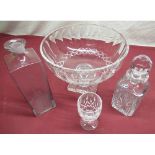 Large glass pedestal fruit bowl, with facet and hobnail decoration on faceted column and star square