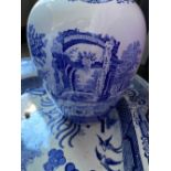 Pair of Spode Italian pattern ovoid ginger jars, H20cm, two blue and white transfer pattern dishes