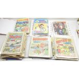 Five folders of mixed comics including Beano, Whizzer and Chips, Disney etc