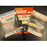 Collection of car magazines including Auto Car and 1960's Daily Mail Motor Show reviews, books