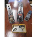Group of four woodworking planes, including boxed Stanley Noj, Record no.0120, Stanley no.4 1/2