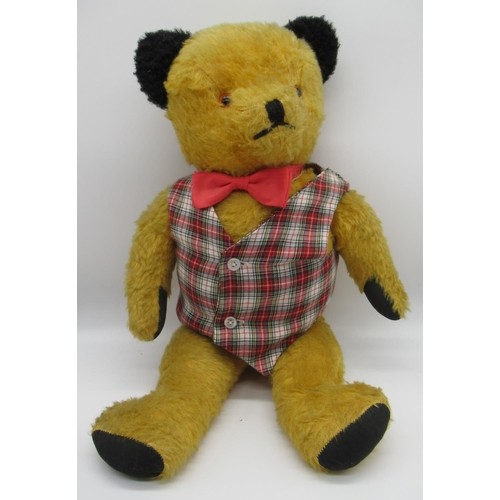 c.1940/50's Sooty teddy bear with all original features, wearing checked waistcoat and red bowtie - Image 2 of 5