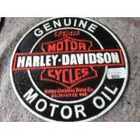 Cast metal Harley Davidson motor oil reproduction advertising sign