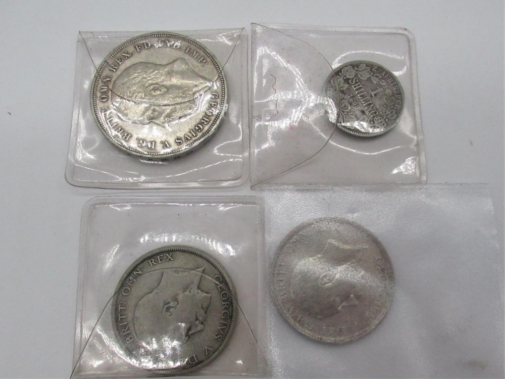 Geo. V crown 1935, Geo. V half crown 1918 and 1920, 1 shilling 1893 (4) - Image 3 of 3