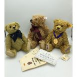 Steiff The Golden Jubilee Bear in apricot mohair with purple ribbon and embroidery, ltd. ed. of