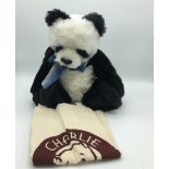 Charlie Bears Ltd panda teddy bear "Ming" with blue ribbon and bell, ltd. ed. 212/4000, H46cm and