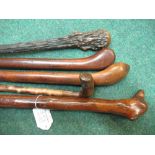 Collection of five naturally formed walking sticks of various woods (5)