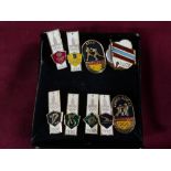 Collection of Olympic 1980 enamel pin badges for various disciplines including: volleyball,