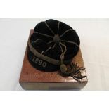 England Schoolboy cap with gold braid, tassel and date 1890, formerly the property of Sidney