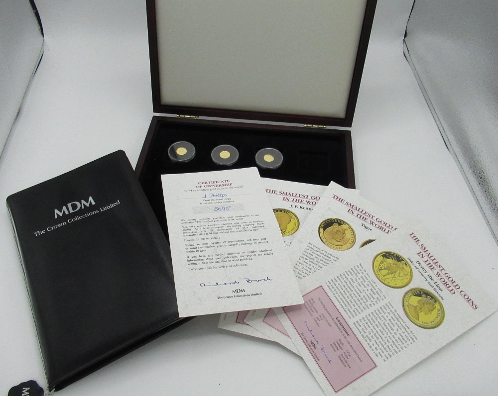 The Smallest Gold Coins In The World series by MDM, Henry the Lion, 1995 Tiger Cook Islands, 1990, J
