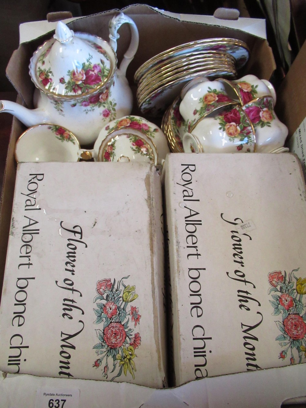 Royal Albert Old Country Roses tea service and two Royal Albert Flower Of The Month series tea cups,