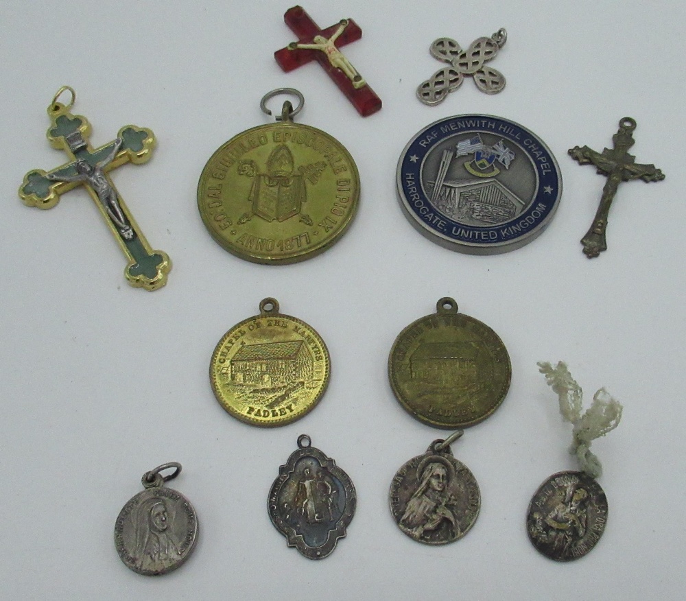 Four crucifixes, two medallions for Chapel of The Martyrs Padley, medal for the Jubilee of Pope Pius