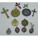 Four crucifixes, two medallions for Chapel of The Martyrs Padley, medal for the Jubilee of Pope Pius