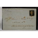 Victoria 1840 1d black on cover 'P-D' plate