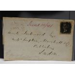 Victoria 1841 1d black on cover 'R-E' plate