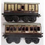 Two tinplate unusual German pre-war coaches marked "GBN" to the ends