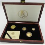 San Marino gold proof cased three coin Michelangelo set, five scudi, two scudi, one scudi with