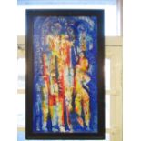 Contemporary school, C20th, Abstract Figures in Blue, oils on board, indistinctly signed, 75cm x
