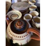 Watcombe Devon glazed pottery tea service, comprising of teapot, milk jug, tea cups, saucers and