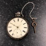 Mid Victorian silver pear cased pocket watch (glass damaged), white enamel dial with Roman