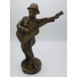 After L.Lensa, (20th Century): 'Serenade', a young boy with guitar, patinated bronze, signed and