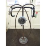 Steam Punk transport inspired floor lamp, with motorcycle lamp on column support with drop handlebar