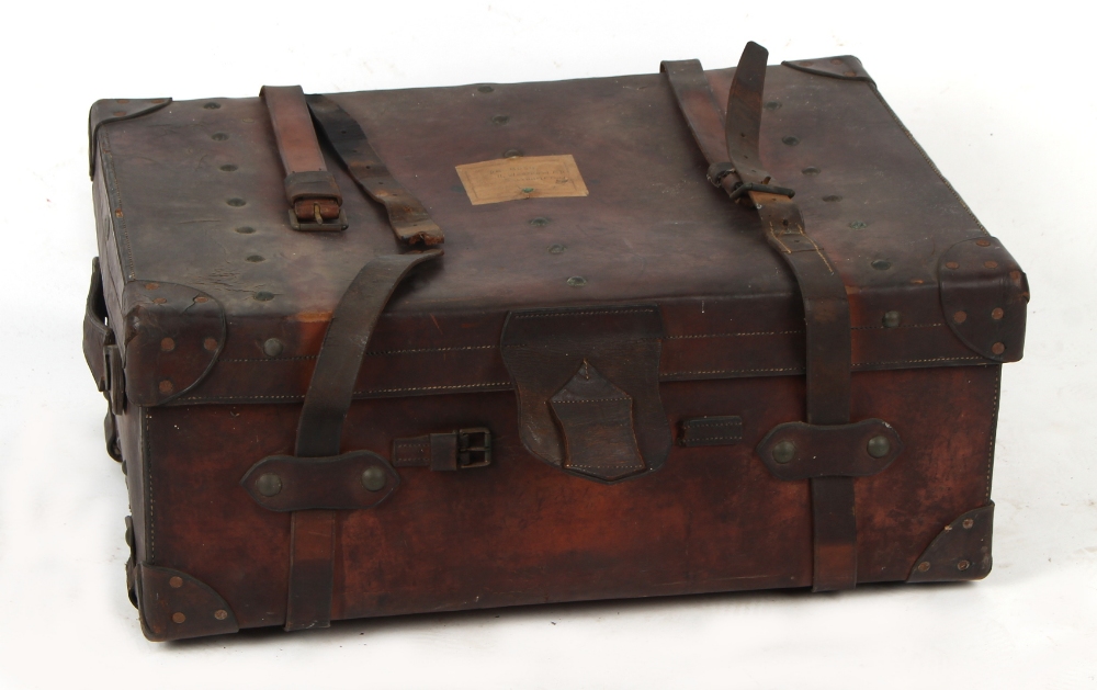 Property of a deceased estate - a leather trunk by L.B. Crout Ltd., London, 31ins. (79cms.) wide.