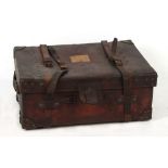 Property of a deceased estate - a leather trunk by L.B. Crout Ltd., London, 31ins. (79cms.) wide.