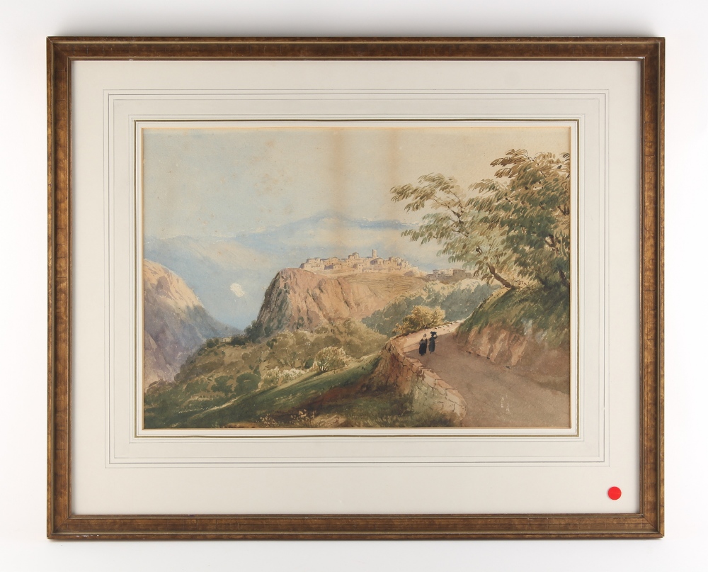 Property of a lady - 19th century English school - AN ITALIAN HILL-TOP VILLAGE - watercolour, 11.