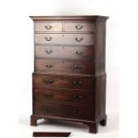 Property of a deceased estate - a George III mahogany two-part tallboy or chest-on-chest, with