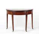 Property of a lady - a George III mahogany & inlaid demi-lune tea table, 39ins. (99cms.) wide.