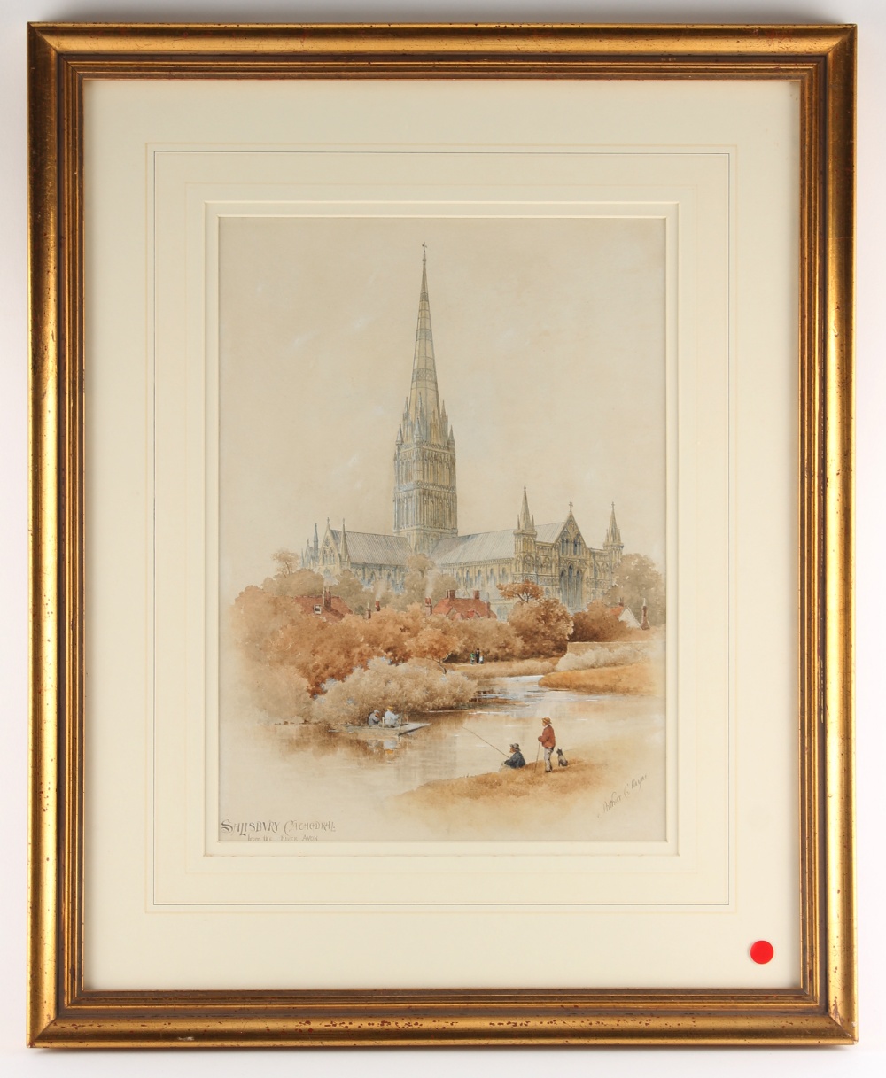 Property of a lady - Arthur C Payne (b. ca. 1858) - 'SALISBURY CATHEDRAL FROM THE RIVER AVON' -