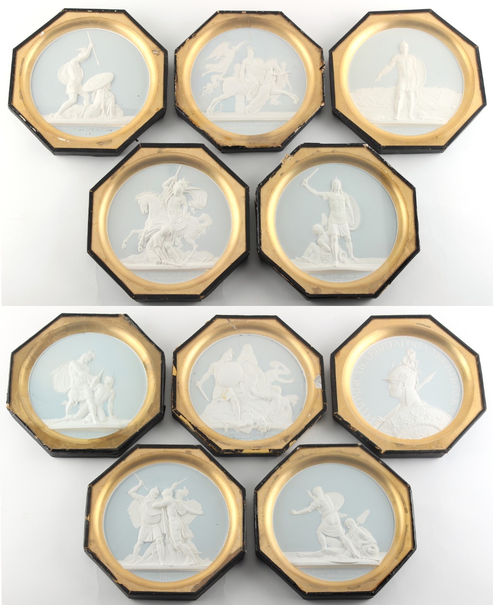 Property of a lady - a group of ten 19th century Russian two colour plaster relief plaques in