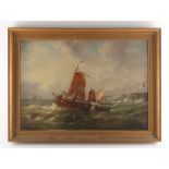 Property of a lady - English school, 19th century - FISHING BOATS OFF COAST - oil on canvas, 14.1 by