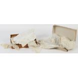 Property of a deceased estate - two boxes containing assorted linen & lace including Christening
