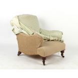 Property of a lady - a Victorian walnut & upholstered armchair with turned front legs & brown