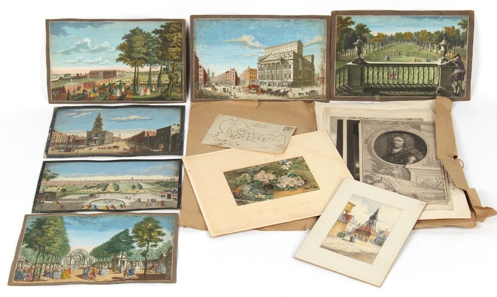 Property of a deceased estate - a folder containing assorted watercolours, drawings & prints, 18th