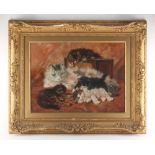 H.F.T. (late 19th / early 20th century) - A CAT AND FOUR KITTENS - oil on canvas, 15 by 20ins. (38