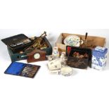 Property of a gentleman - two boxes containing assorted items including an Edwardian mantel clock
