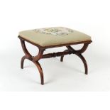 Property of a lady - an early 19th century William IV 'X'-framed stool with floral needlework