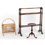 Property of a lady - a Victorian mahogany towel rail; together with a tripod wine table; and a