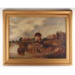 Property of a gentleman - English school, late 19th century - RIVER SCENE WITH WINDMILL - oil on