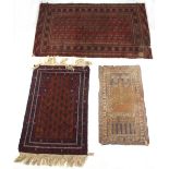 Property of a deceased estate - a Turkoman rug with three rows of guls, damages, 75 by 50ins. (191