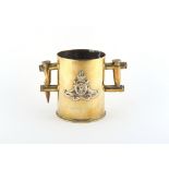 Property of a gentleman - a First World War (WW1) trench ware brass shell case mug with bullet