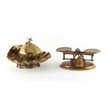 Property of a lady - a set of brass postal scales with Wedgwood style pale blue jasperware inset