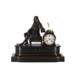 Property of a deceased estate - a 19th century black marble cased mantel clock surmounted by a