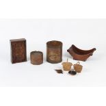 Property of a gentleman - a collection of treen items including a cheese truckle, a cherrywood