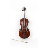 Property of a deceased estate - a cello, probably late 19th century German, with bow, the bow
