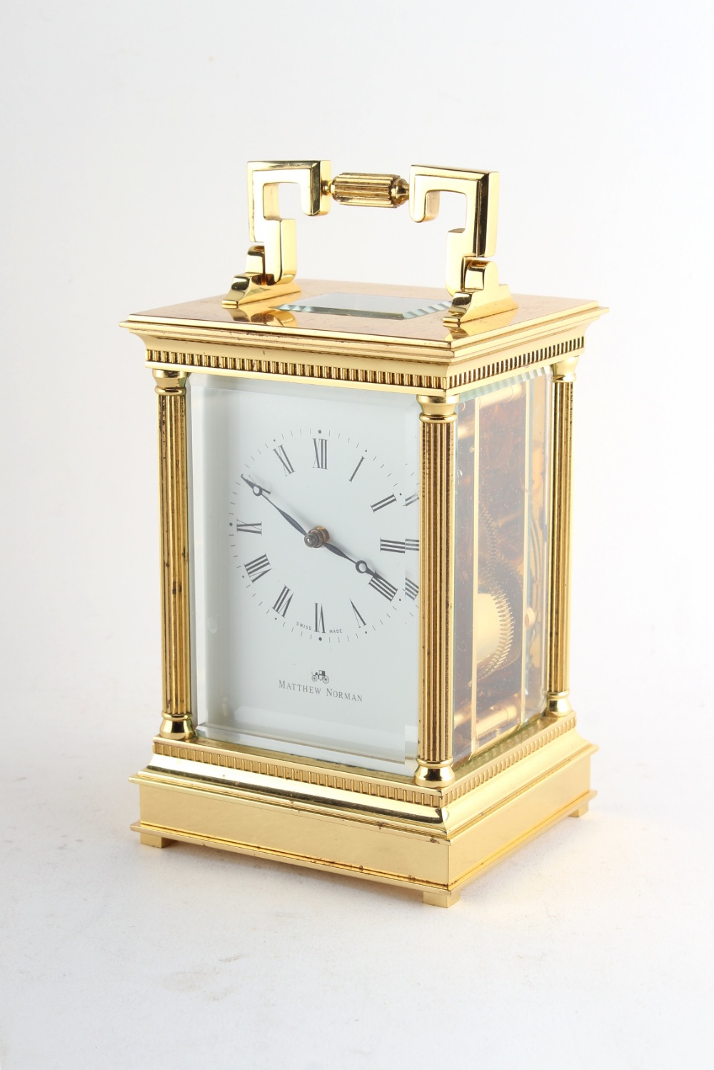 Property of a deceased estate - a large good quality brass pillars cased carriage clock by Matthew