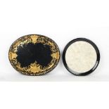 Property of a gentleman - a Victorian gilt decorated black papier mache oval tray, chip to rim, 24.